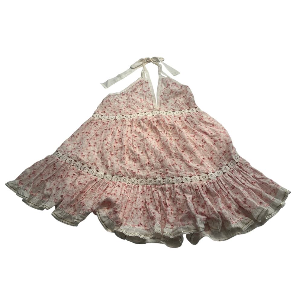 M1-10 SUNDAY ST. STROPEZ Women's Halter Mini Dress Lace Pink/White Size S
